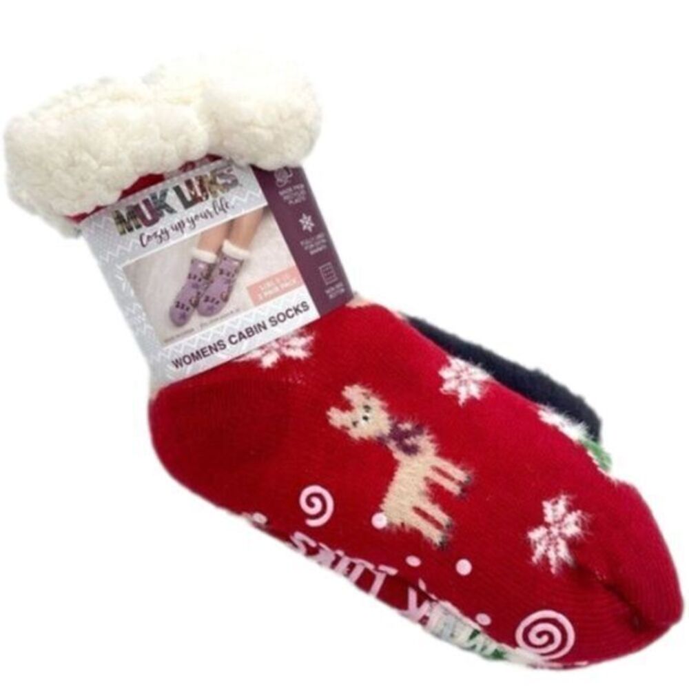 Muk Luks Women's Christmas Cabin Socks 2 Pair Pack New